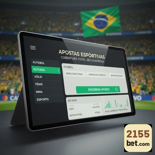 Interface de apostas em tablet da 2155bet com destaque para futebol.