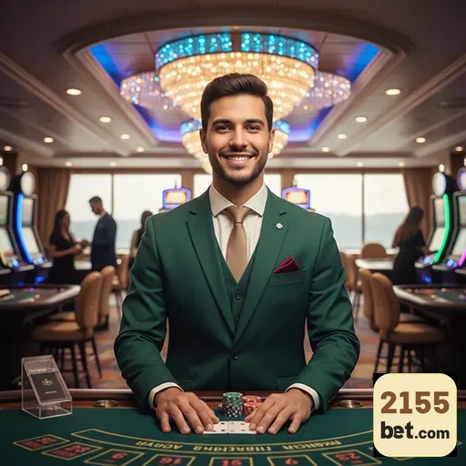 Jogador VIP na 2155bet em ambiente de cassino luxuoso.