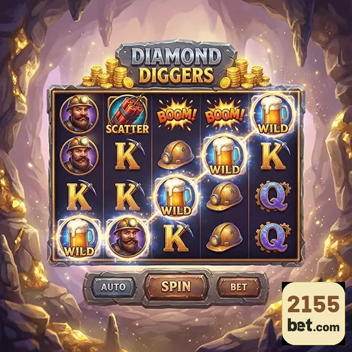 Slot Diamond Diggers na 2155bet, jogo emocionante.