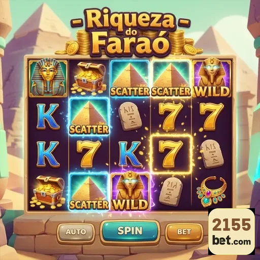 Imagem do slot 'Riqueza do Faraó' da 2155bet mostrando ganhos.