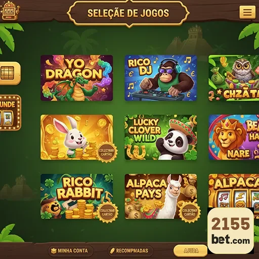 A tela mostra a seleção de jogos da 2155bet, destacando opções.