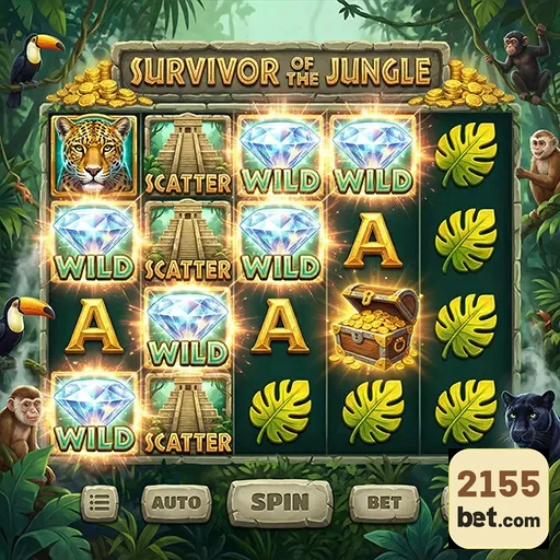 Slot 'Survivor of the Jungle' da 2155bet com símbolos e cenário