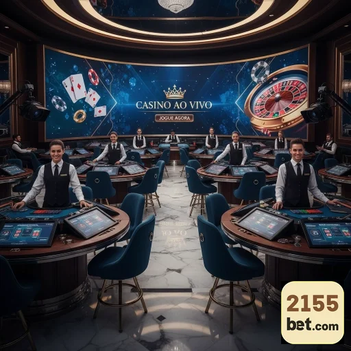 Ambiente do cassino ao vivo da 2155bet com dealers e mesas.